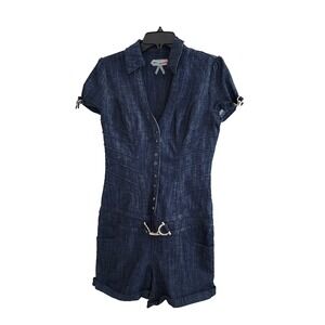 BOOM DOOM  Denim Short Sleeve Jumpsuit Romper Size 10 METAL ACCENT